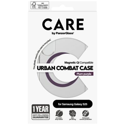 4. CARE by PanzerGlass Flagship Urban Combat Purple QI Case for Samsung Galaxy S25 - Transparent