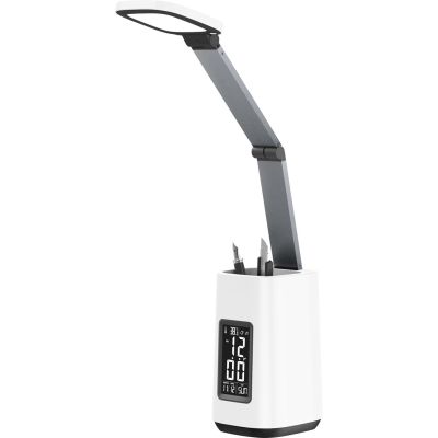 Modern LED desk lamp Activejet TECHNIC white with LED display (date, time, alarm clock), foldable