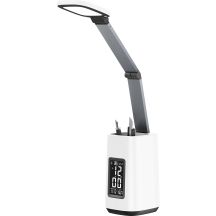 Modern LED desk lamp Activejet TECHNIC white with LED display (date, time, alarm clock), foldable