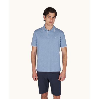 Paul&Shark Men's Cotton Button-Up Polo Shirt, Steel Blue 25411205-991