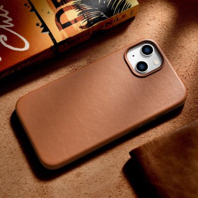 16. iCarer Case Leather Case Cover for iPhone 14 Plus Brown (MagSafe Compatible)