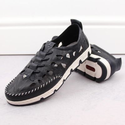 27. Rieker W RKR652 navy blue openwork leather shoes