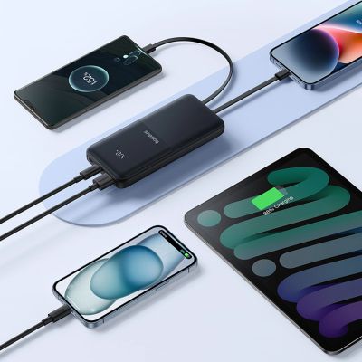 10. Baseus Lipow 10000mAh 22.5W Powerbank with Dual Built-in Cable with Display (with additional black Baseus Simple USB-A - USB-C 3A 0.2m cable) - Black