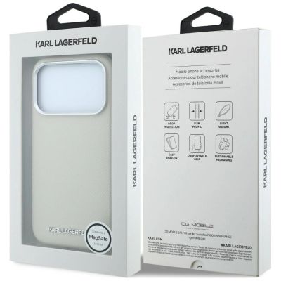 8. Karl Lagerfeld Grained Elongated Logo MagSafe Case for iPhone 17 Pro Max / 18 Pro Max - Beige