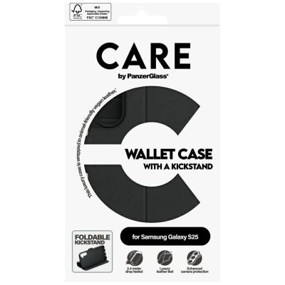 5. CARE by PanzerGlass Feature Wallet Kickstand Case for Samsung Galaxy S25 - Black