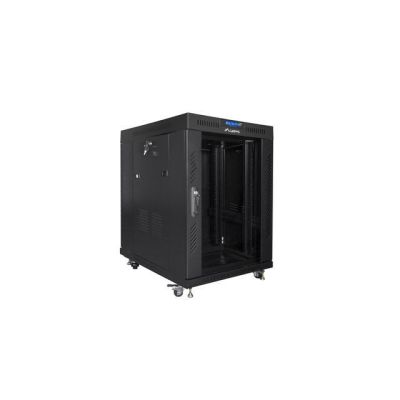 6. 19" 15U 600x800 black LCD glass door rack cabinet Lanberg (Flat Pack) V2