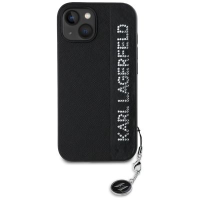 3. Karl Lagerfeld Saffiano Rhinestones & Charm case for iPhone 15 / 14 / 13 - black