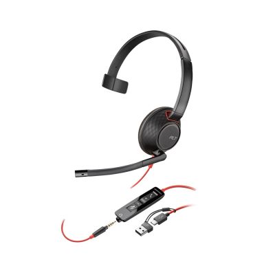 16. POLY Blackwire 5210 Single-Ear USB-C Headset + 3.5mm Plug + USB-C/A Adapter