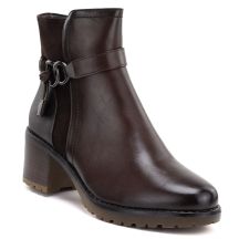 Women's insulated ankle boots with a block heel, brown, Potocki SZ12873