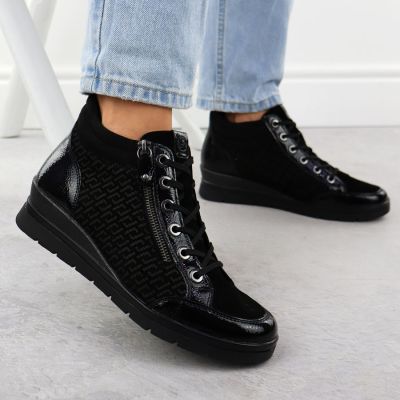 6. Rieker Remonte R0773-05 Black Leather Wedge Ankle Boots