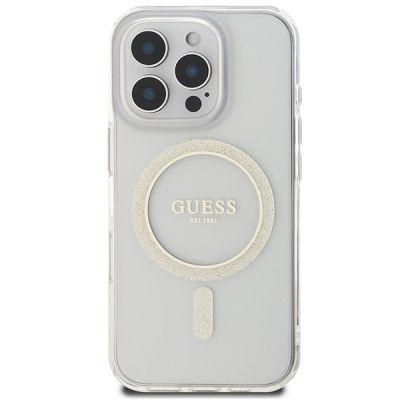 3. Guess IML Glitter Circle MagSafe Case for iPhone 16 Pro Max - Clear