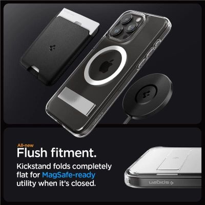 13. Spigen Ultra Hybrid S MagSafe Case with Stand for iPhone 15 Pro - Transparent