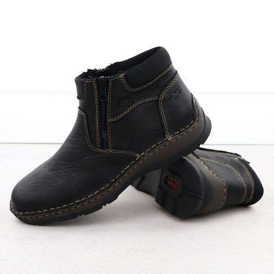 4. Men’s black leather ankle boots with zip, Rieker 05362-00
