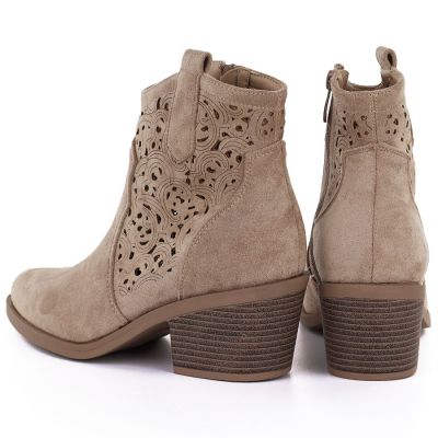 4. Women's suede ankle boots with openwork heel, beige, S.Barski HY61-8012