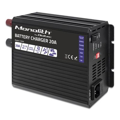 15. Qoltec Intelligent Monolith Charger for LiFePO4 AGM GEL SLA Batteries, 20A, 12V