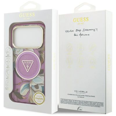 8. Guess IML Glitter Flowers Triangle MagSafe Case for iPhone 17 Pro / 18 Pro - Purple