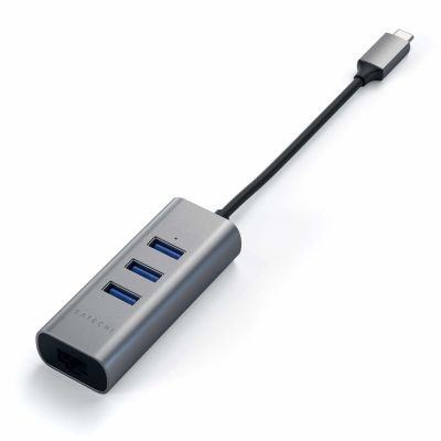 4. Satechi Aluminum Hub 2in1 - Aluminum Hub for Laptops and Desktops USB-C (3x USB-A, Ethernet) (Space Gray)