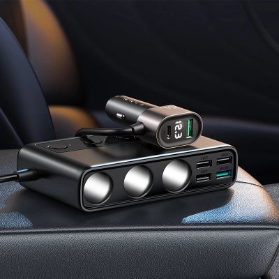 8. Joyroom JR-CL06 9in1 car charger 154W 5x USB-A / USB-C / 3x cigarette lighter socket PD QC PPS - black