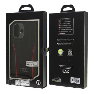 7. Audi Genuine Leather MagSafe iPhone 16 6.1" black-red hardcase AU-TPUPCMIP16-R8/D3-RD