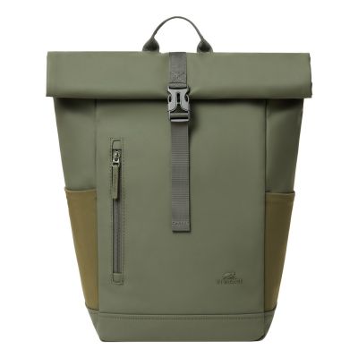 3. Rivacase Eden Backpack Travel Backpack Olive Waxed Leather (Pull Up), Polyester, Recycled Polyethylene Terephthalate (rPET)