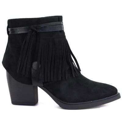 6. Women's cowboy boots with fringes, insulated, black M.Daszyński