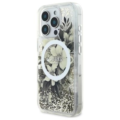 2. Guess Liquid Glitter Flower MagSafe iPhone 16 Pro Case - Beige