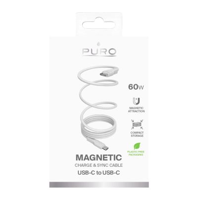 2. Puro Magnetic USB-C - USB-C 60W USB 3.2 (20 Gbps) 1m Magnetic Cable - White