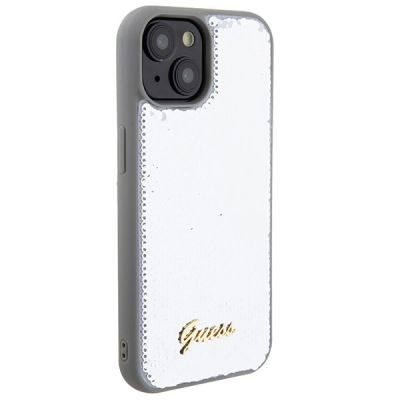 4. Guess Sequin Script Metal case for iPhone 15 - silver