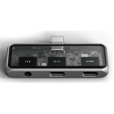 2. Satechi Mobile XR Hub mobile USB-C adapter with audio (1x USB-C 100W PD; 2.0 data and audio, 1x USB-C DP 1.4 4K@60Hz; 3.0 10 Gbps, 1x 3.5mm audio in/out) space gray