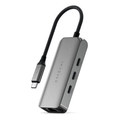 6. Satechi 4-In-1 USB-C Hub - hub for USB-C mobile devices (3x USB-C 3.2 gen2 10Gbps, 2.5 Gigabit Ethernet) (space gray)