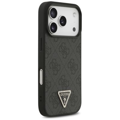 4. Guess Leather 4G Triangle Strass MagSafe Case for iPhone 17 Pro - Black