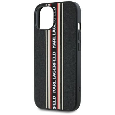 5. Karl Lagerfeld Saffiano Athleisure Stripes Cord iPhone 15 Case - Red