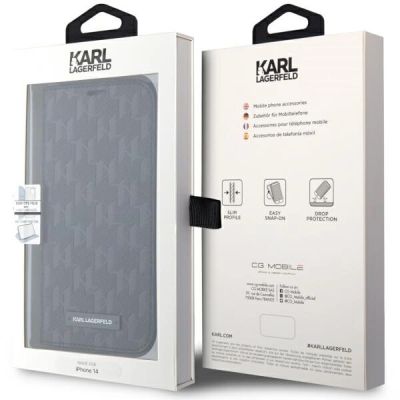 7. Karl Lagerfeld Saffiano Monogram Case for iPhone 13 / 14 / 15 - Black