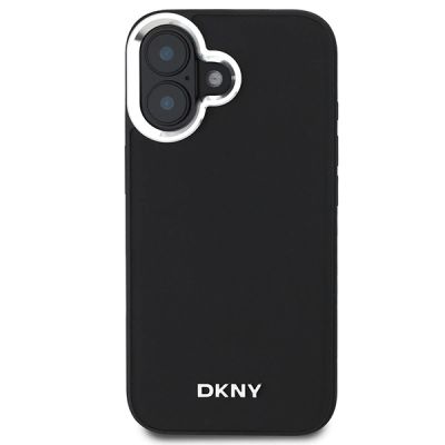 3. DKNY Plain Silver Logo MagSafe iPhone 16 Case - Black