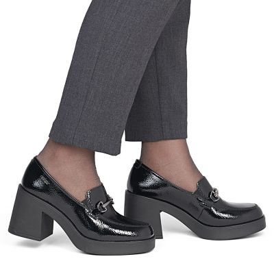 6. Women's patent leather high-heeled loafers, black, Rieker 58051-00