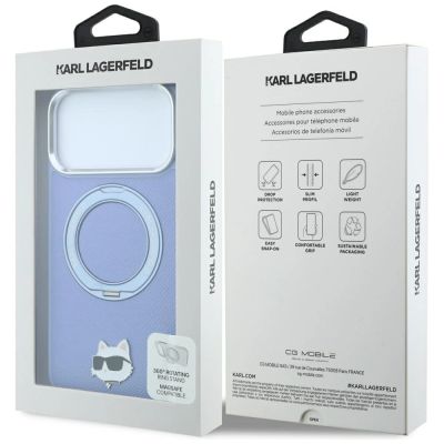 8. Karl Lagerfeld with Ring Stand 360 Choupette Head Pin MagSafe Case for iPhone 18 Pro Max / 17 Pro Max - Light Blue