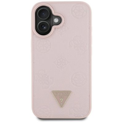 3. Guess Grained Hot Stamp Peony Triangle Logo MagSafe iPhone 16 Case - Pink