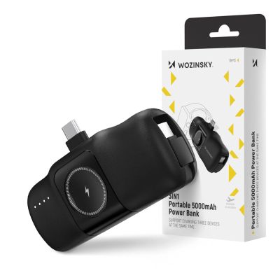 9. Wozinsky WF16-YCS 5000mAh 15W USB-C Mini Power Bank with Built-in USB-C Cable and Apple Watch Charger - Black