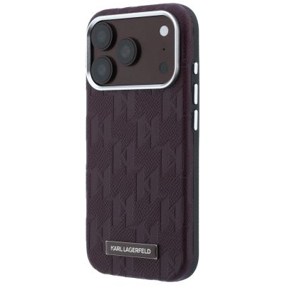 2. Karl Lagerfeld Grained Mono Resin Logo MagSafe Case for iPhone 17 Pro / 18 Pro - Burgundy