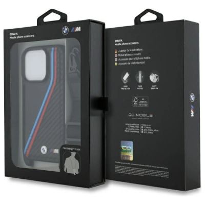 7. BMW M Edition Carbon Tricolor Lines & Strap Case for iPhone 16 Pro Max - Black