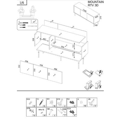 4. 3D TV cabinet MOUNTAIN 154x40x55 black + gold
