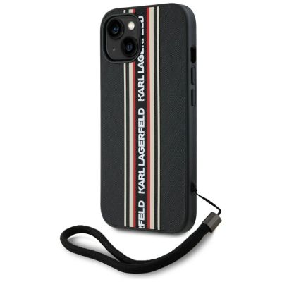 2. Karl Lagerfeld Saffiano Athleisure Stripes Cord iPhone 15 Case - Red