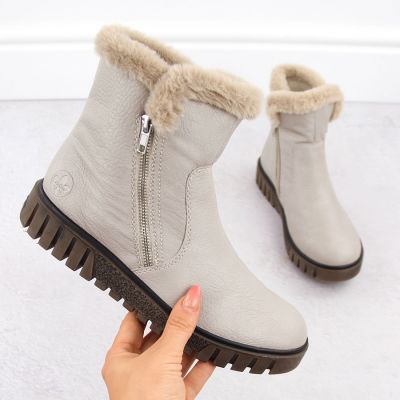 Beige women’s ankle boots with fur lining Rieker Y3481-60