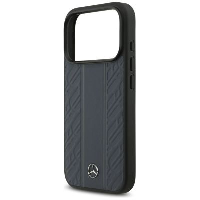 6. Mercedes Leather Laurel Leaves Stripes MagSafe Case for iPhone 17 Pro - Blue