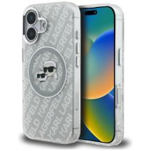 Karl Lagerfeld IML Glitter Karl & Choupette Heads Logo MagSafe iPhone 16 Case - Gray