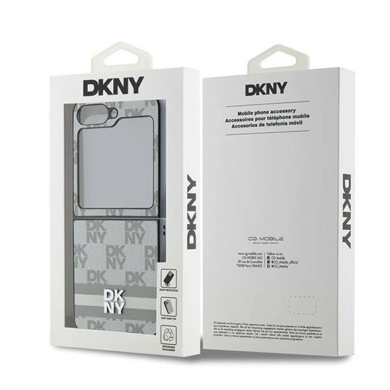 8. DKNY Checkered Pattern Printed Stripes Case for Samsung Galaxy Z Flip 6 - Beige
