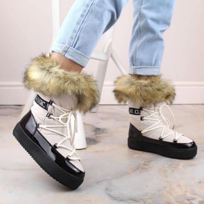 8. Lace-up platform snow boots with fur Vinceza W JAN262 beige