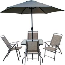 SYDNEY GARDEN FURNITURE SET TABLE 4 CHAIRS AND UMBRELLA GREY