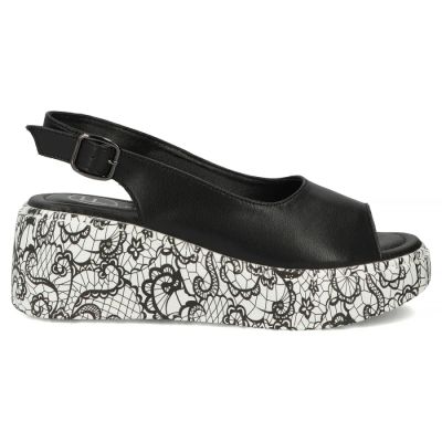 2. Women's leather wedge sandals, black, Filippo DS7580