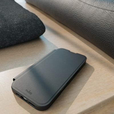 11. Puro Book Mag MagSafe Leather Case with Flap and Card Slot for iPhone 16 - Black